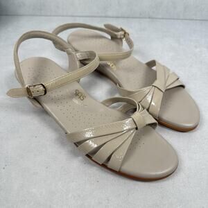 SAS Sandals Womens Size 10 N Beige Patent Leather Wedge Bow Made USA F18882